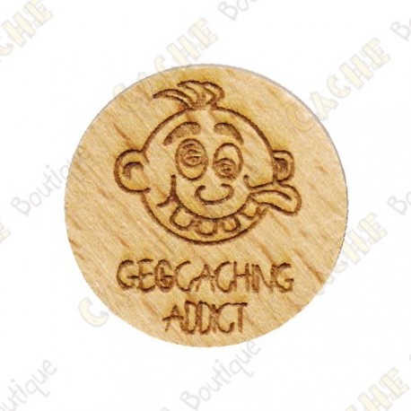 Wooden coin - Geocaching Addict Boy